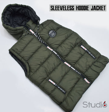 Half Sleeves Puffer Jacket-Green