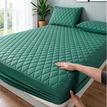 Quilted  Fitted Protector Double Bed-green
