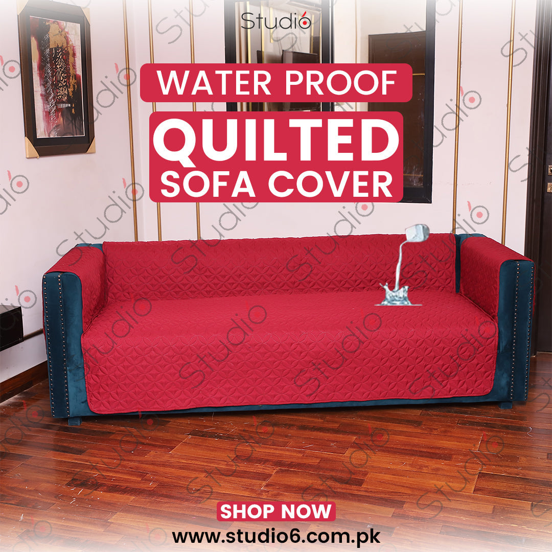 Waterproof Cotton Quilted Sofa Cover - Sofa Runner - (Maroon)