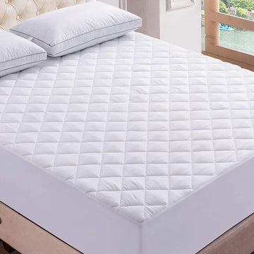 Quilted  Fitted Protector Double Bed-White
