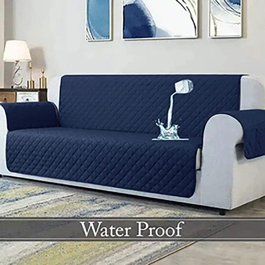 Waterproof Cotton Quilted Sofa Cover - Sofa Runner - (Blue)