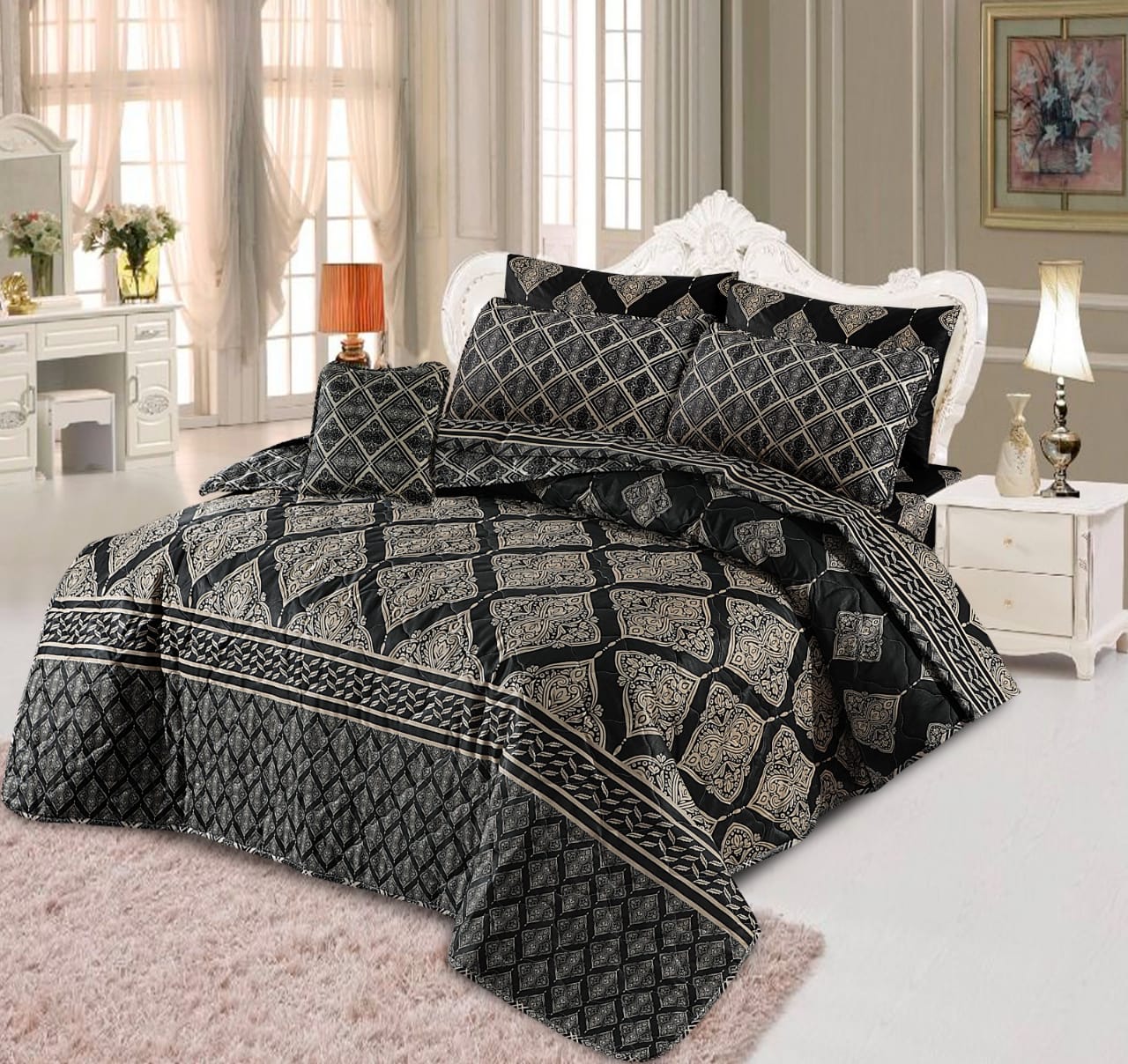 7 Pcs Quilted Comforter Set 1007