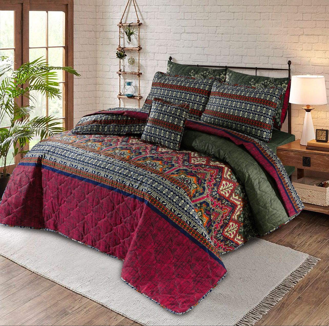 7 Pcs Quilted Comforter Set 1009