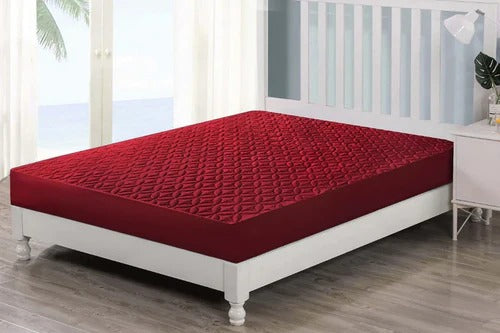 Quilted  Fitted Protector Double Bed-mahroon