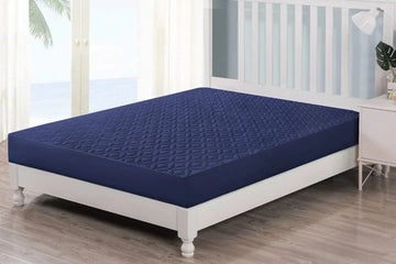 Quilted  Fitted Protector Double Bed-Blue