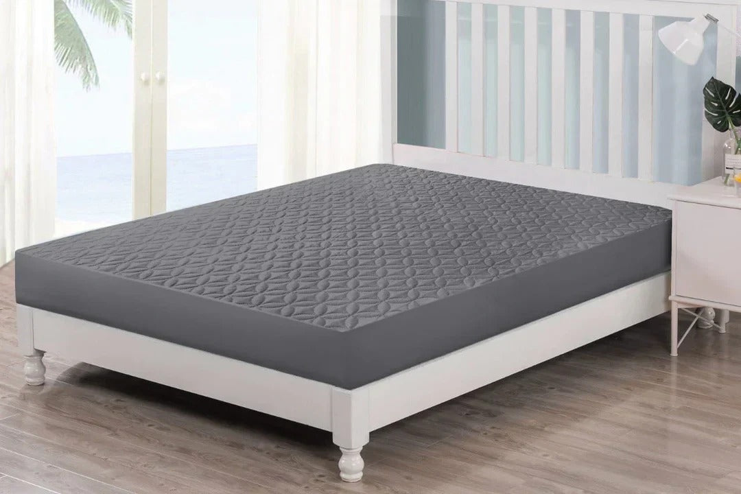 Quilted Fitted  Cover For Double bed Fitted  Protector Anti Sleep Bed Sheet-Grey