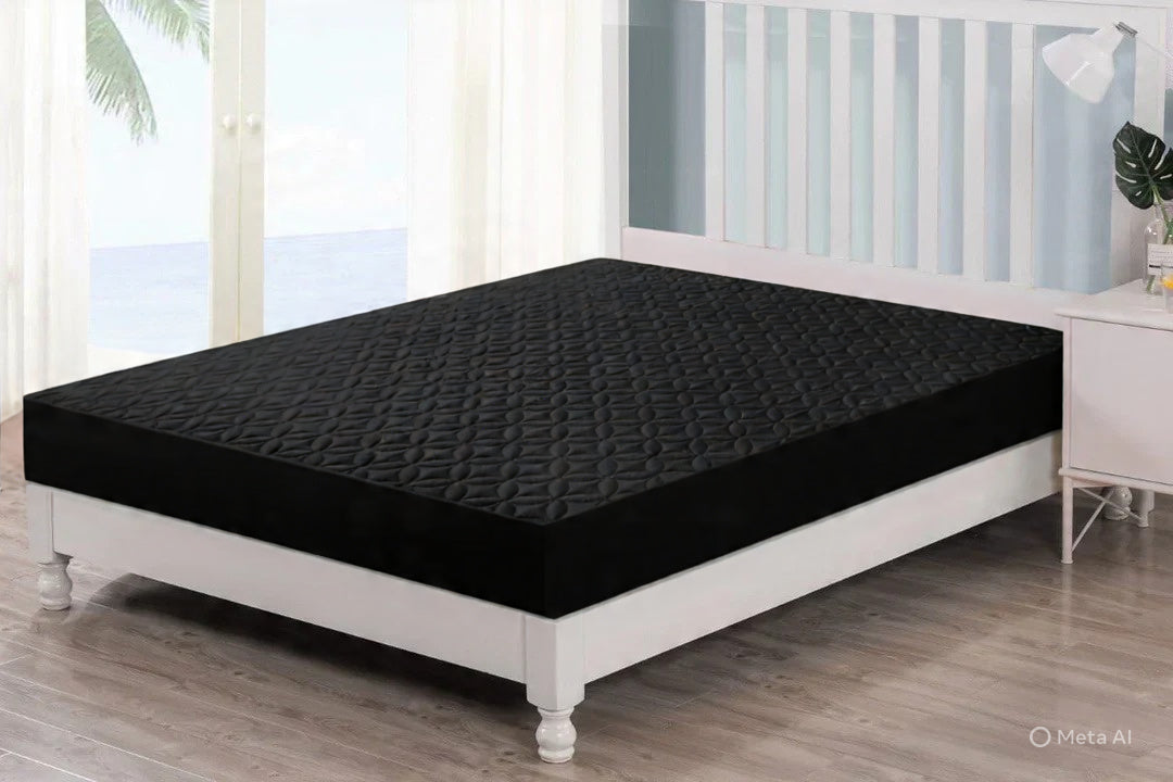 Quilted  Fitted Protector Double Bed-black