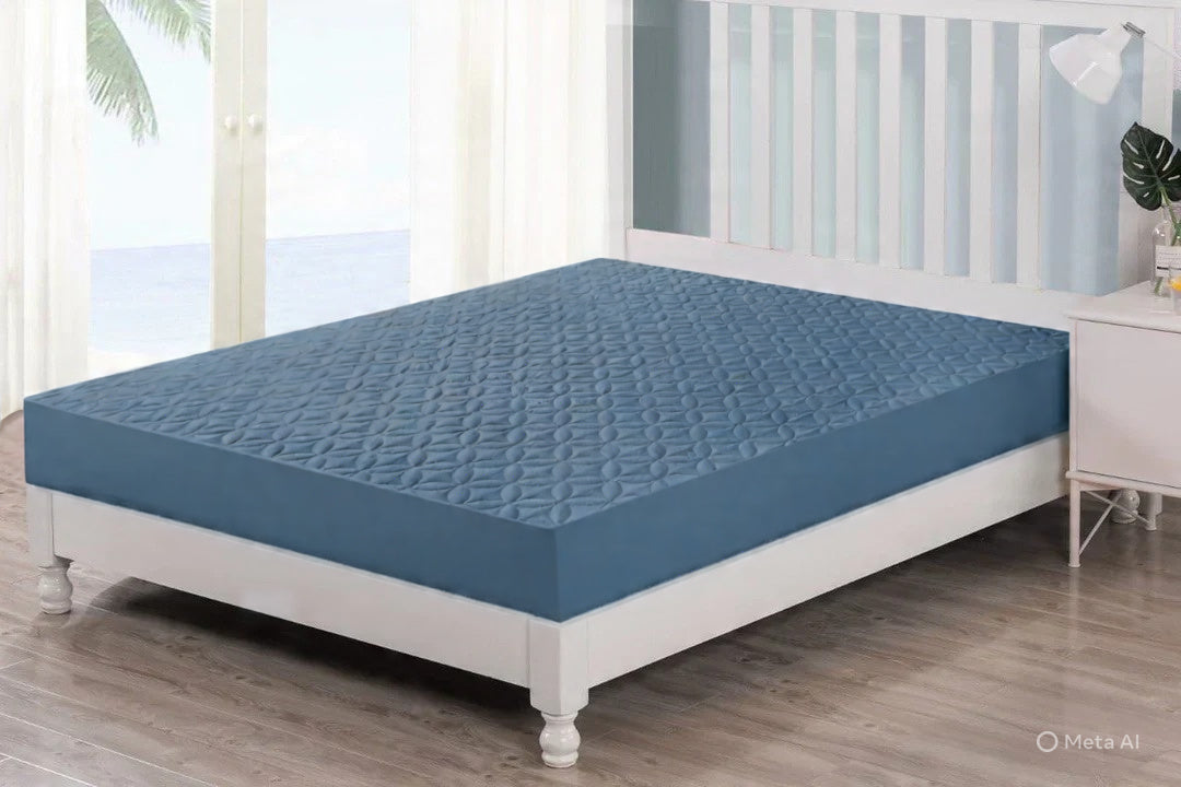 Quilted  Fitted Protector Double Bed-light blue