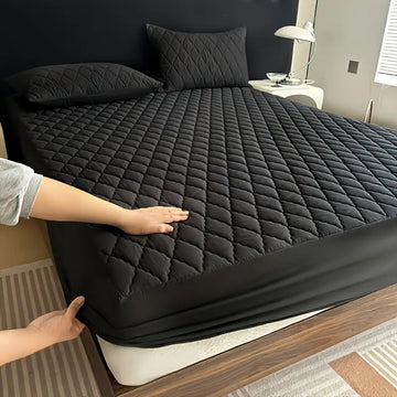 Quilted  Fitted Protector Double Bed-black