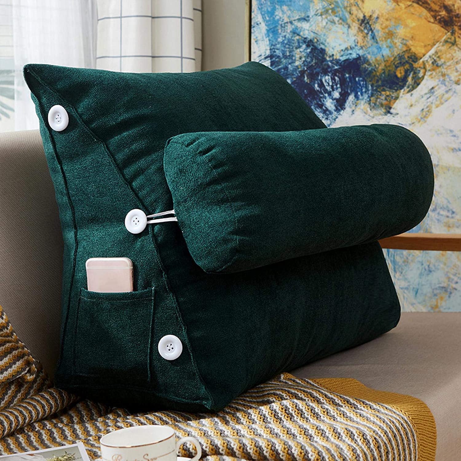 Velvet Triangular Cushions With Ball Fiber Filling (2 Pieces) - Green