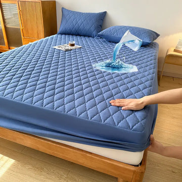 Quilted  Fitted Protector Double Bed-light blue