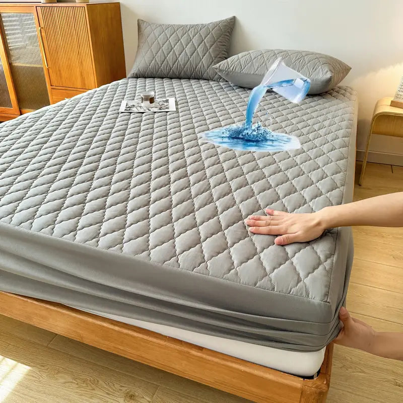 Quilted  Fitted Protector Double Bed-grey