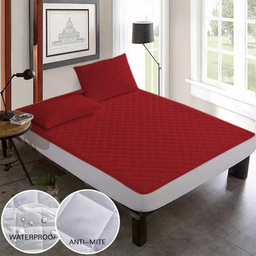 Quilted  Fitted Protector Double Bed-mahroon