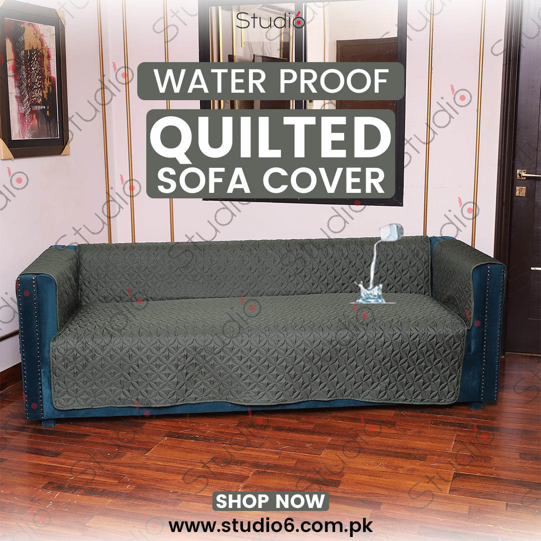 Waterproof Cotton Quilted Sofa Cover - Sofa Runner - (Green)